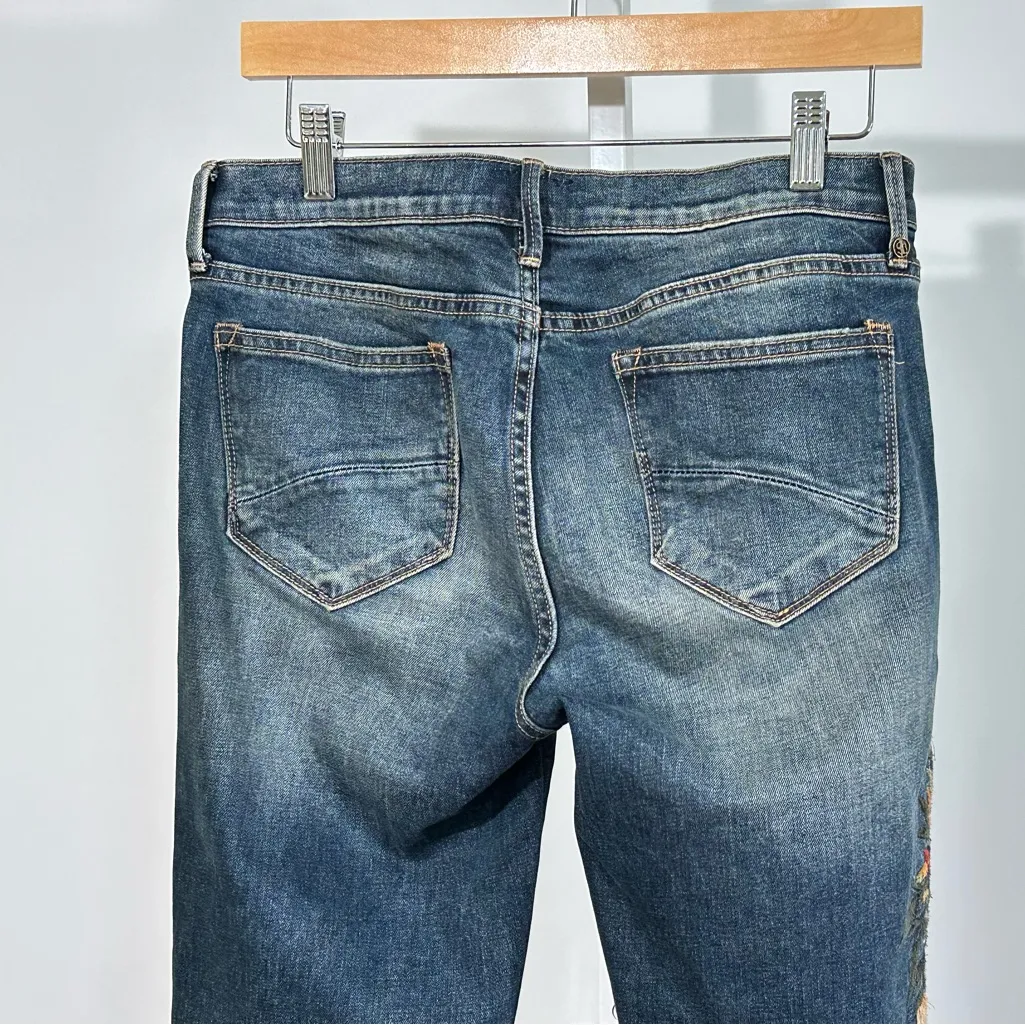 Driftwood Audrey Classic Fit Embroidered Floral Jeans 28x29 Cuffed Hem low rise - Image 3