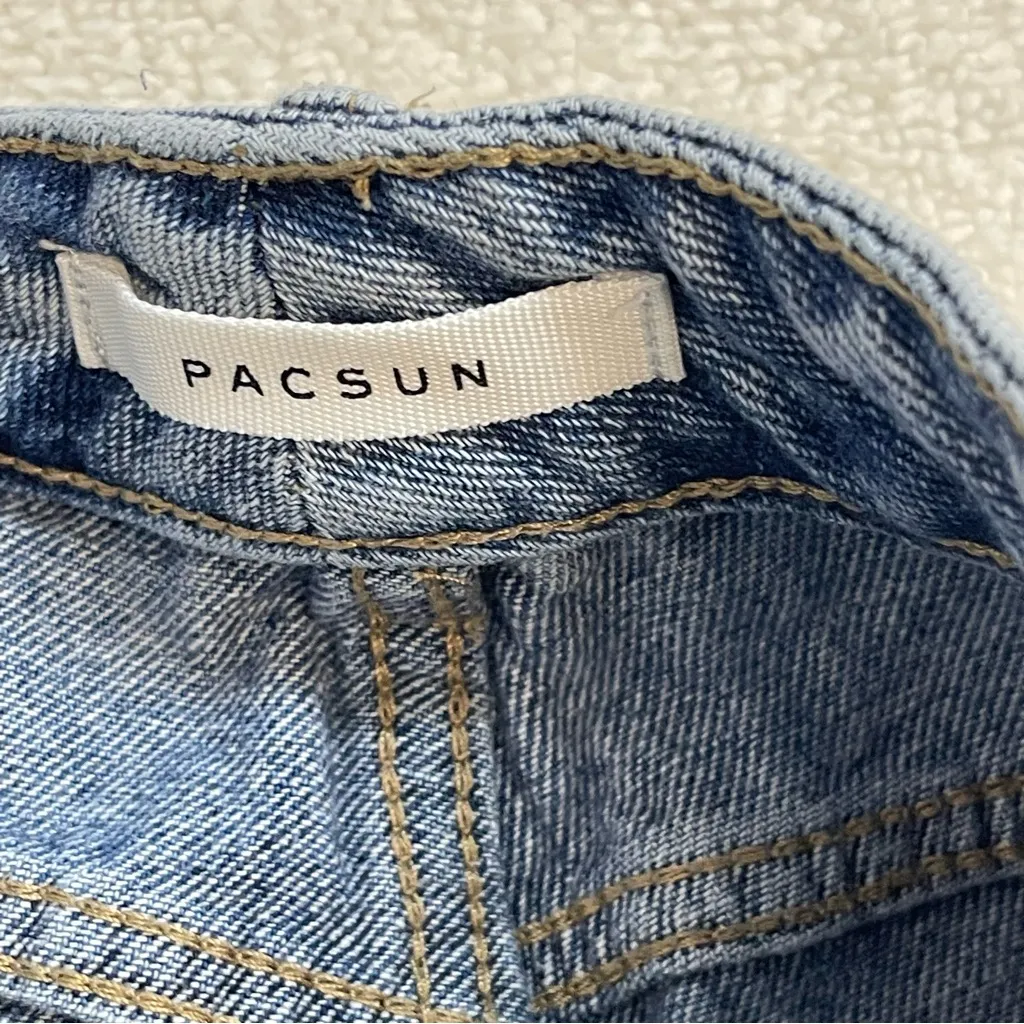 Size 27 PacSun Relaxed Fit Distressed Blue Jeans Mom High Rise Holes Stone Wash - Image 9