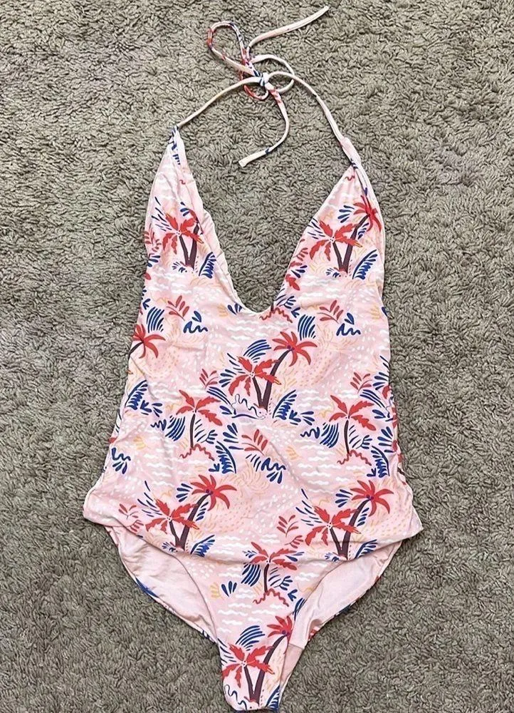 Onia Pink and Blue Palm Print One Piece Swimsuit - Image 6