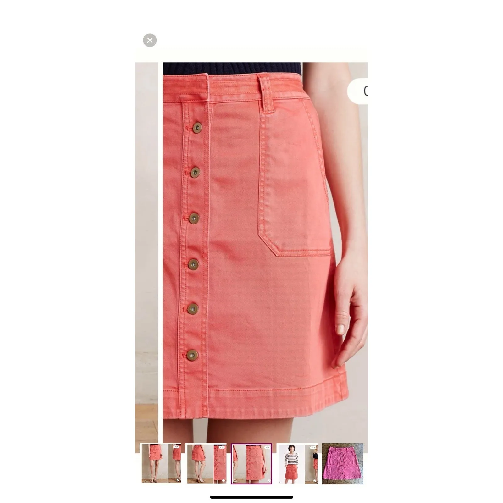 Anthropologie Pilcro & The Letterpress Coral Pink A-Line Button Down Skirt 4 - Image 8