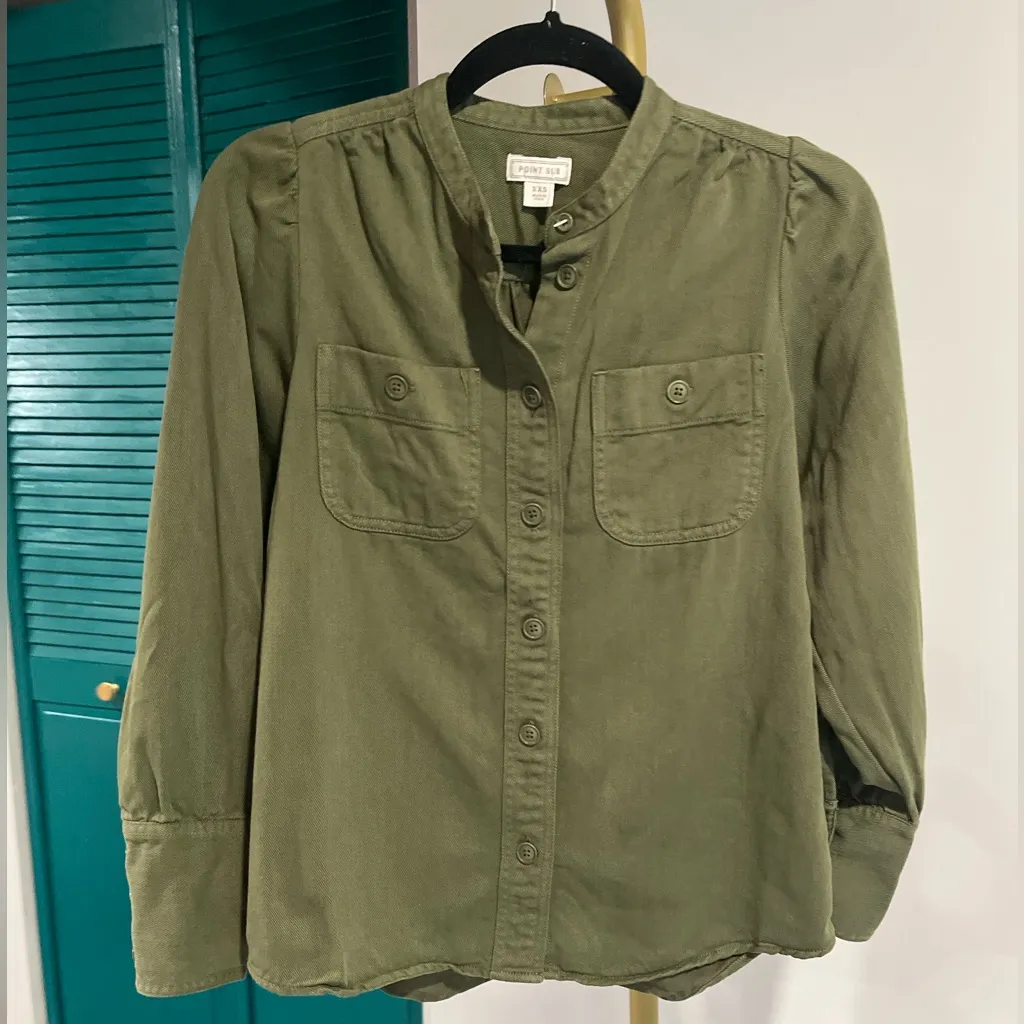 J.Crew Point Sur Twill Button-Down Shirt – Olive Green | XXS - Image 2