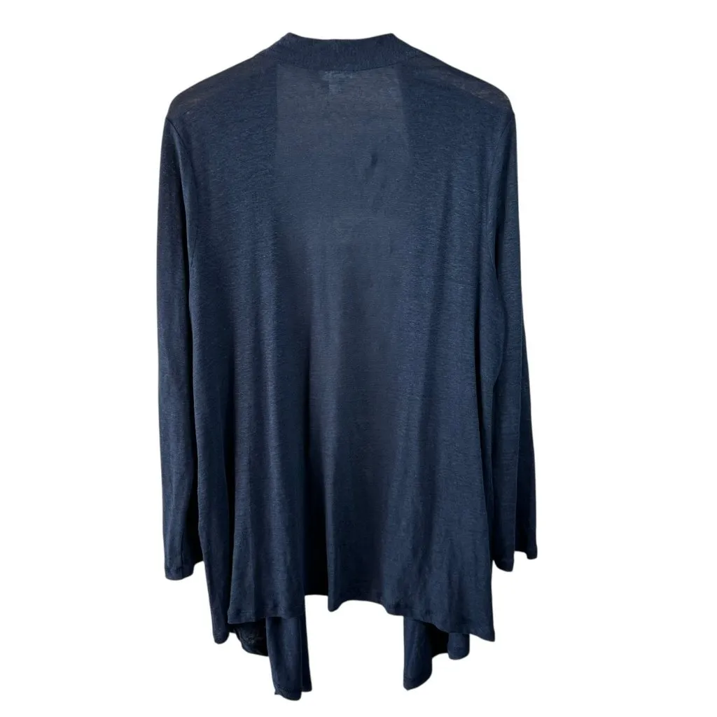 J.Jill Navy Blue Linen Draped Open Front Cardigan Size XL Lagenlook Minimalist - Image 3