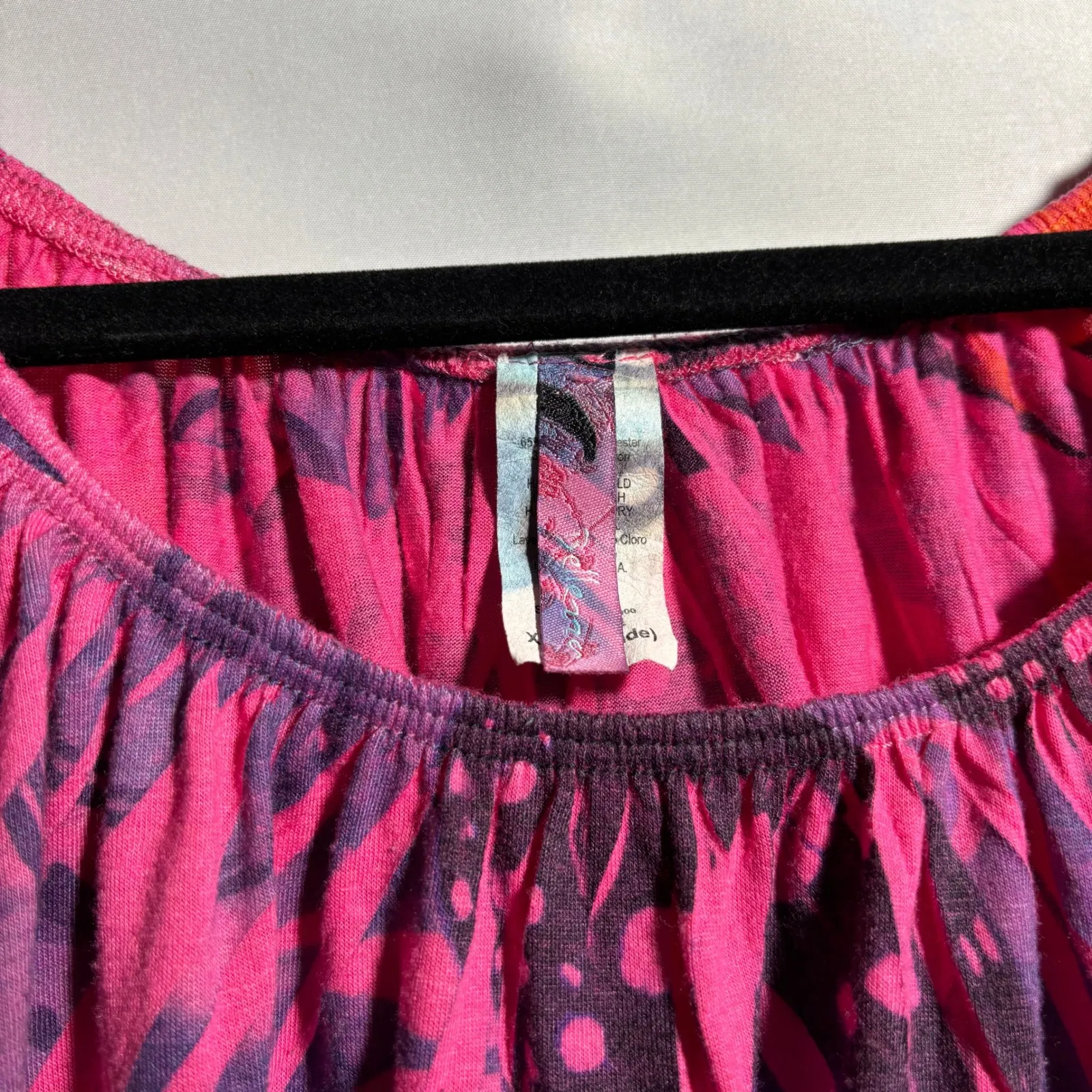 Pink Butterfly Print Gathered Neck Dress Womens XL Y2K Fairy Boho Hippie Grunge - Image 3