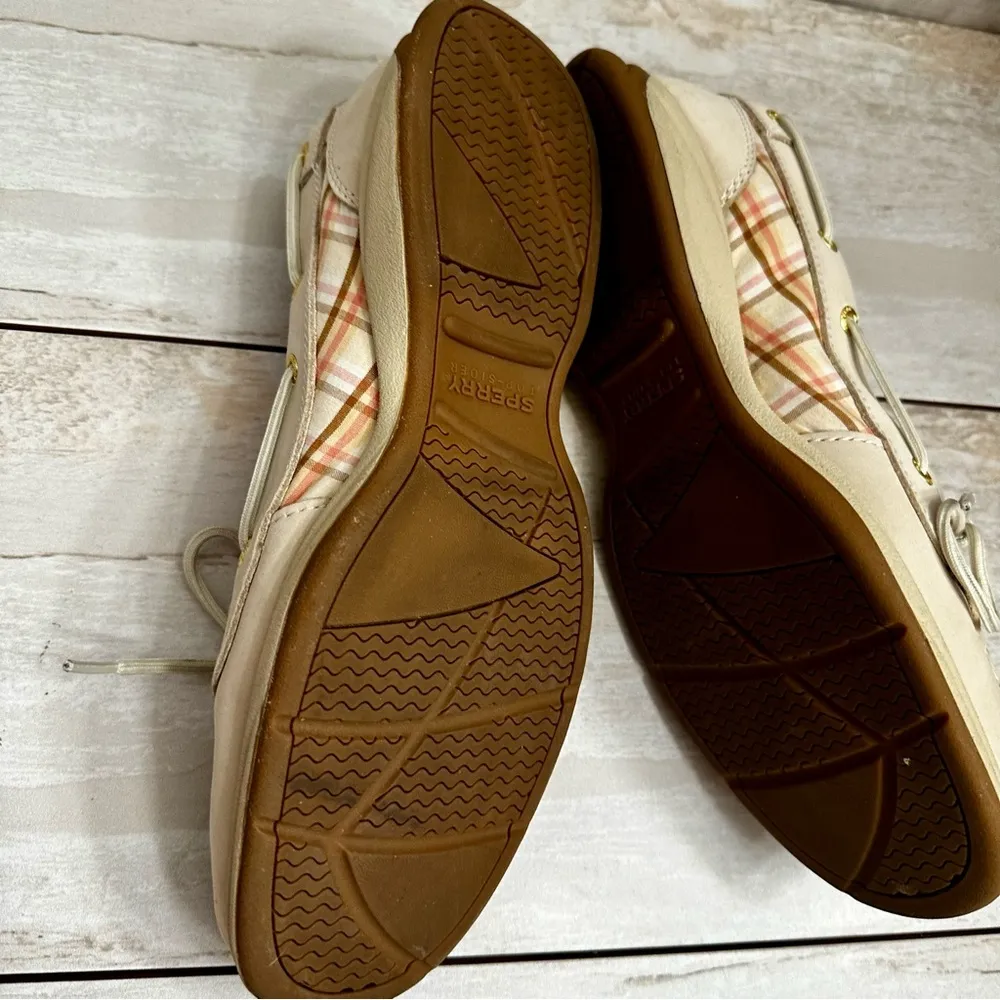 Sperry Women Sz 10 Leather Top Sider Boat Slip On Shoes Pink Plaid Accent Y2K - Image 9
