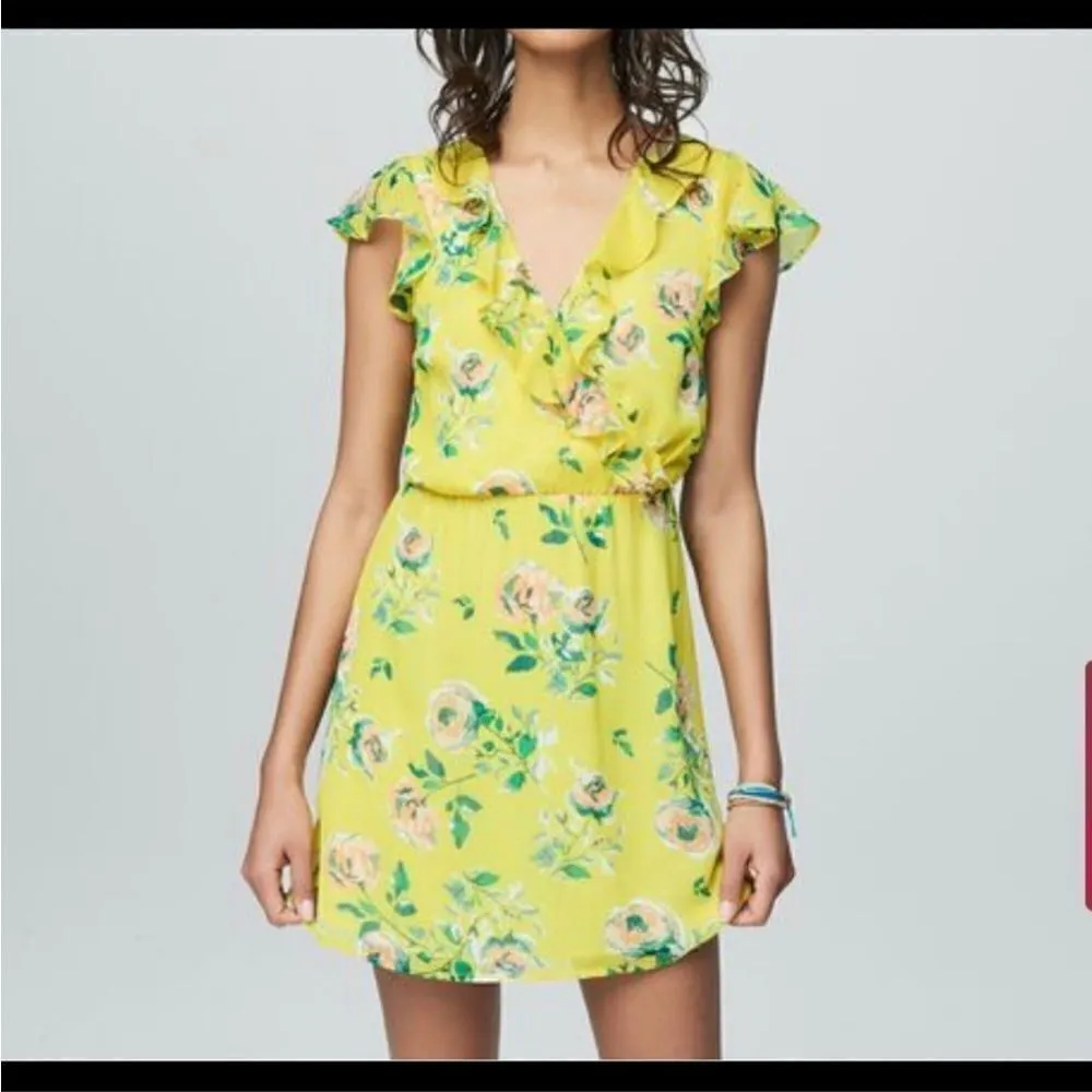 Prince & Fox Aeropostale Floral Ruffle Surplice Dress Yellow Peach Medium - Image 2