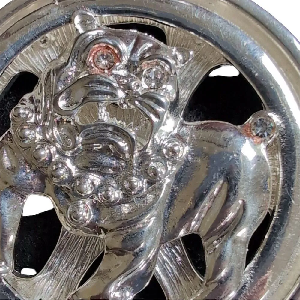 Vintage Very Large Spinning Bling Silver Bulldog Circular Medallion Pendant - Image 3