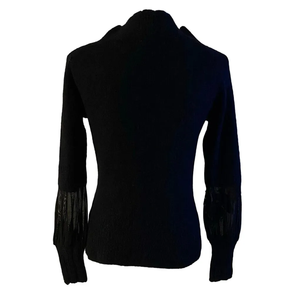 Peppe Peluso Size M Floral Embroidered V Neck Sweater Mohair Wool Black Size M - Image 2