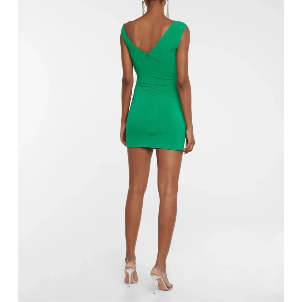 SELF-PORTRAIT Ruched Minidress Green Size 4 - Image 4
