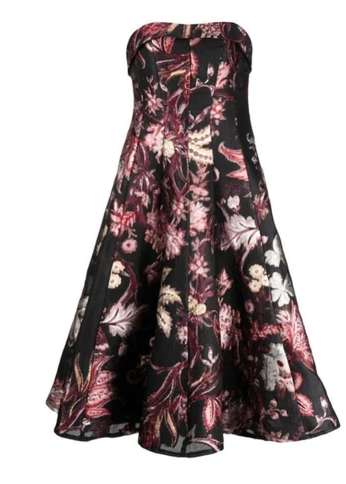 MARCHESA NOTTE Strapless Floral Tea Length Gown, Black, Size 8, NWT - Image 16