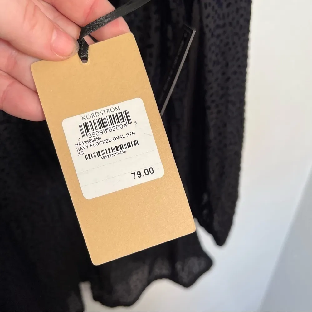 Halogen Flocked 3/4 Sleeve Peplum Top Navy Oval - Image 16