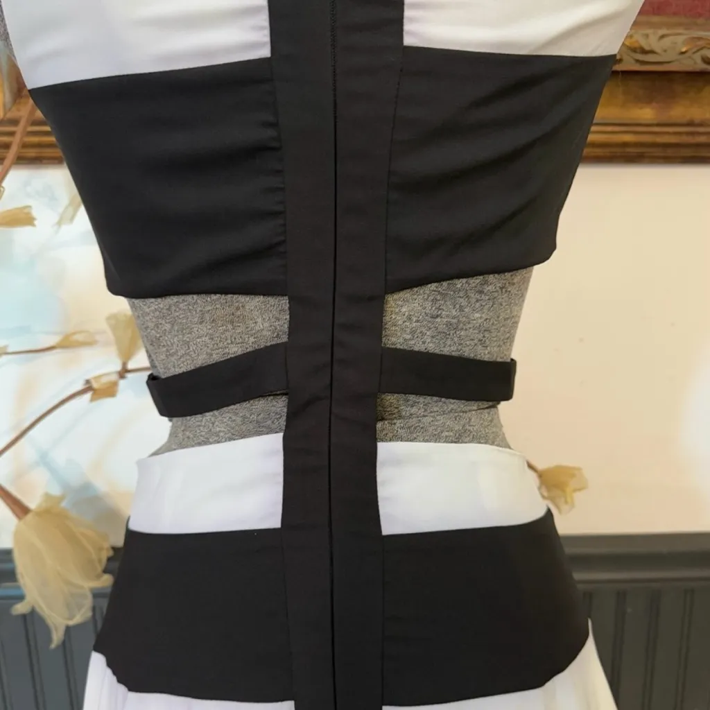 Gracia Black White Striped Cutout Waist Formal Maxi Dress Size Small 🧡🍄 - Image 6