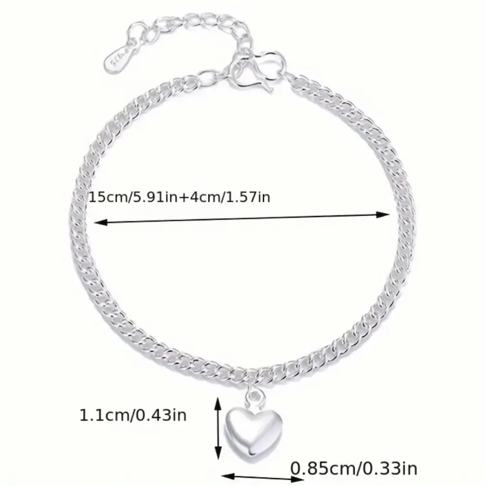 925 Sterling Silver Heart-Shaped Pendant Bracelet New in Packaging - Image 4