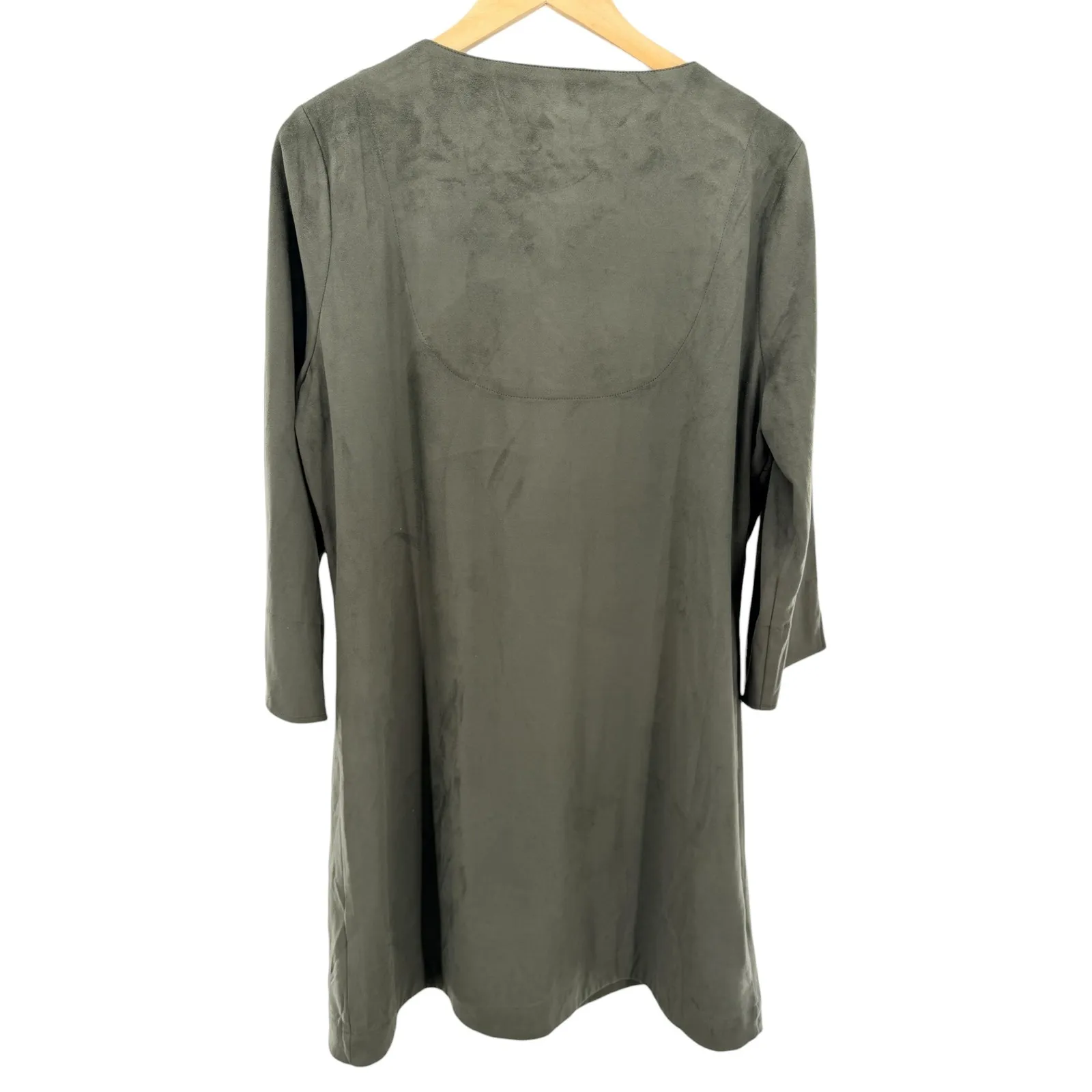 Gretchen Scott Suede Tunic Dress Olive Green V Neck 3/4 Sleeve XL Norm Core NWT - Image 2