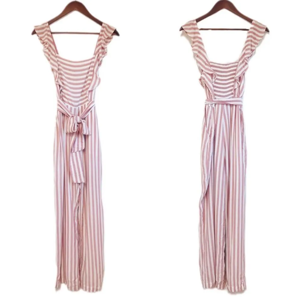 PAIGE Marino Striped Pink White Sleeveless Jumpsuit Tie‎ Belt Size Small New - Image 2
