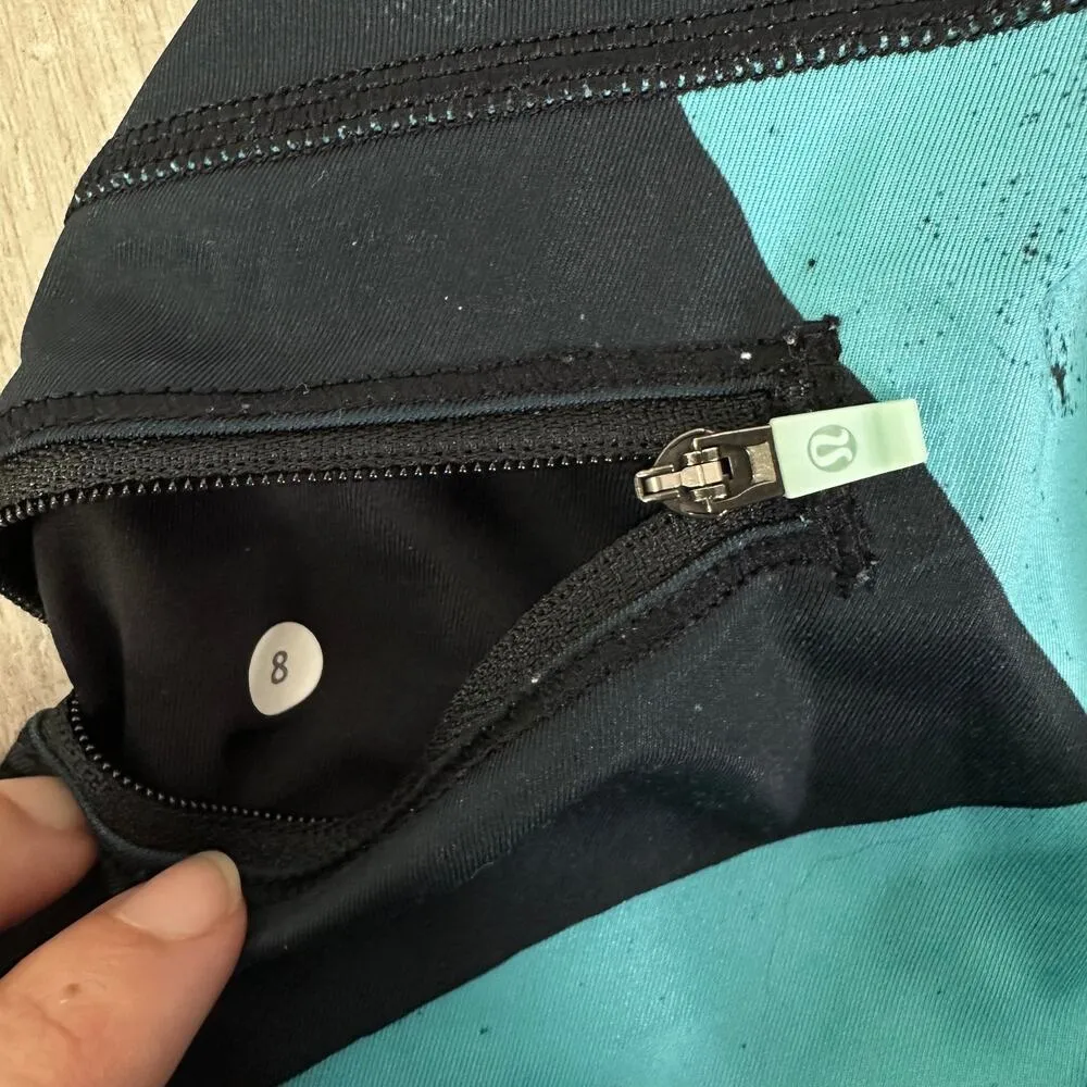 Lululemon Run: Top Speed Crop Back Spin Stroke Peacock Blue Black / Black - Image 3