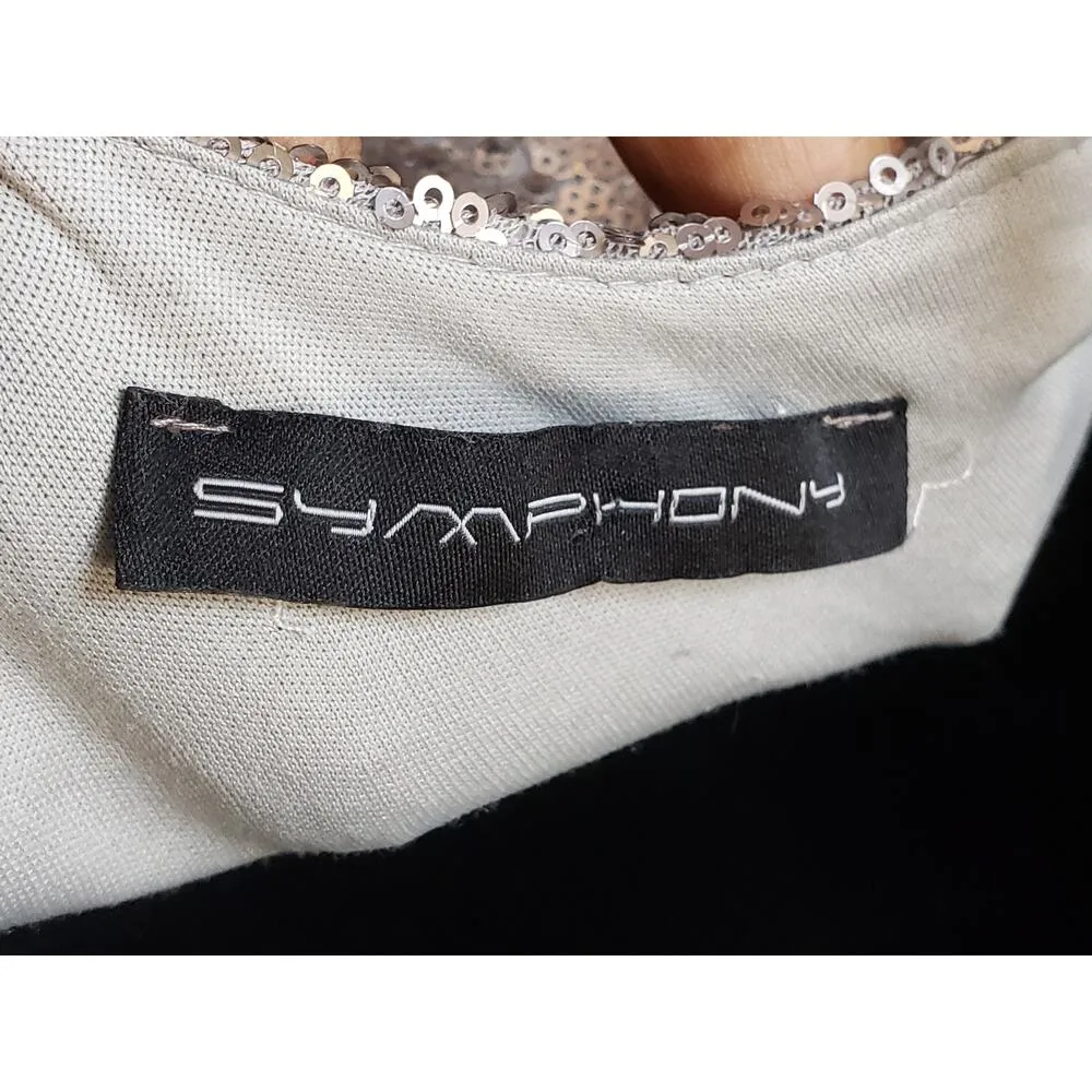 Symphony Fit & Flare Dress Womens Size M Gray Casual Sequin Crew Neck Sleeveless - Image 3