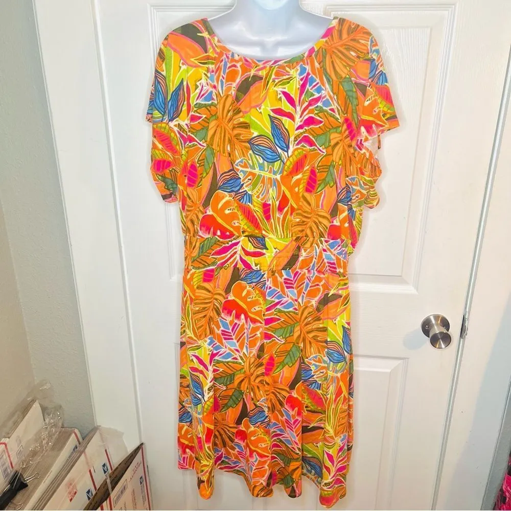 C&C California Floral Tropical Jersey Dress Short Sleeve Orange Plus Size 1X NWT - Image 8