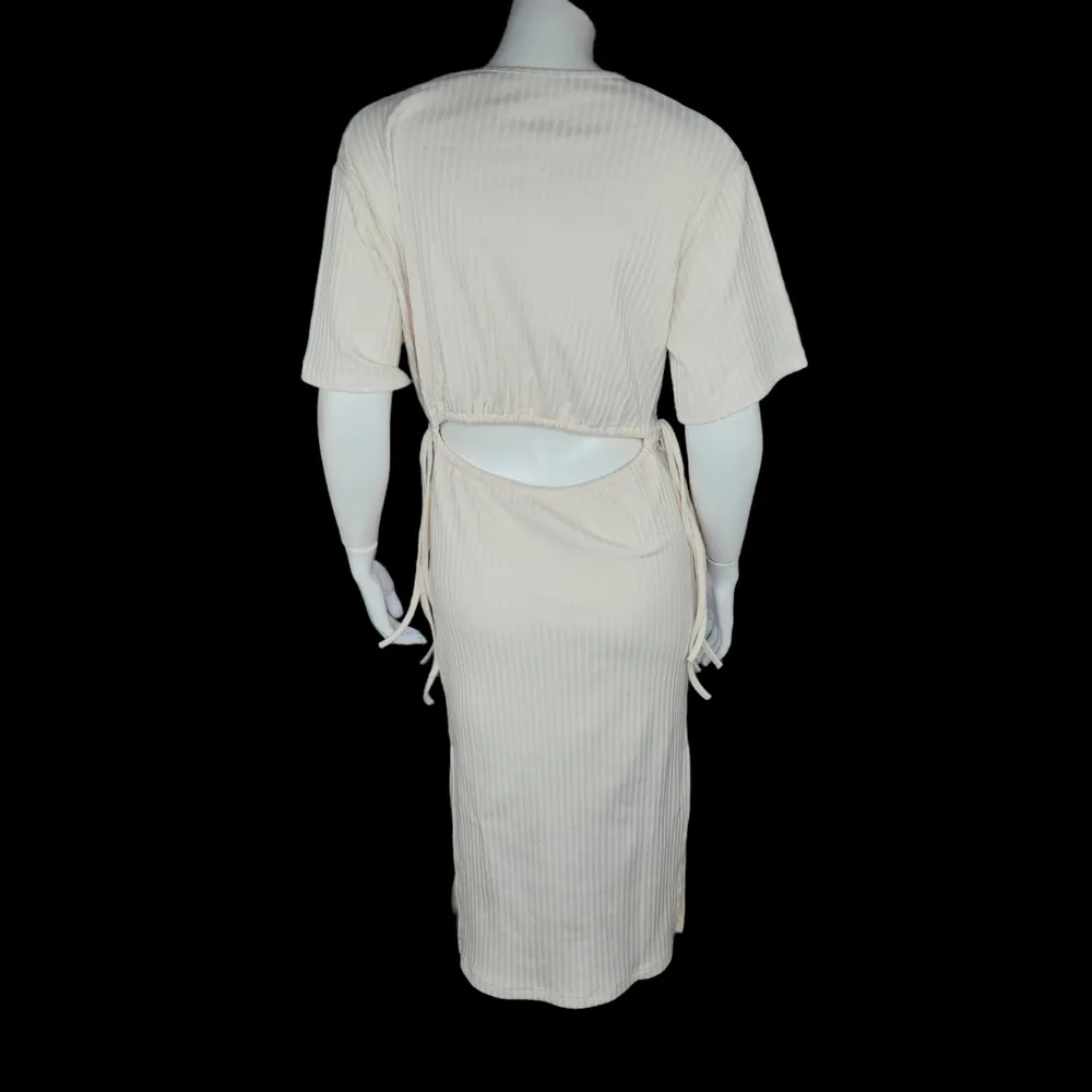 4th and Reckless Womens Small Cream Textured Midi Dress Cutout Short Sleeve - Image 8