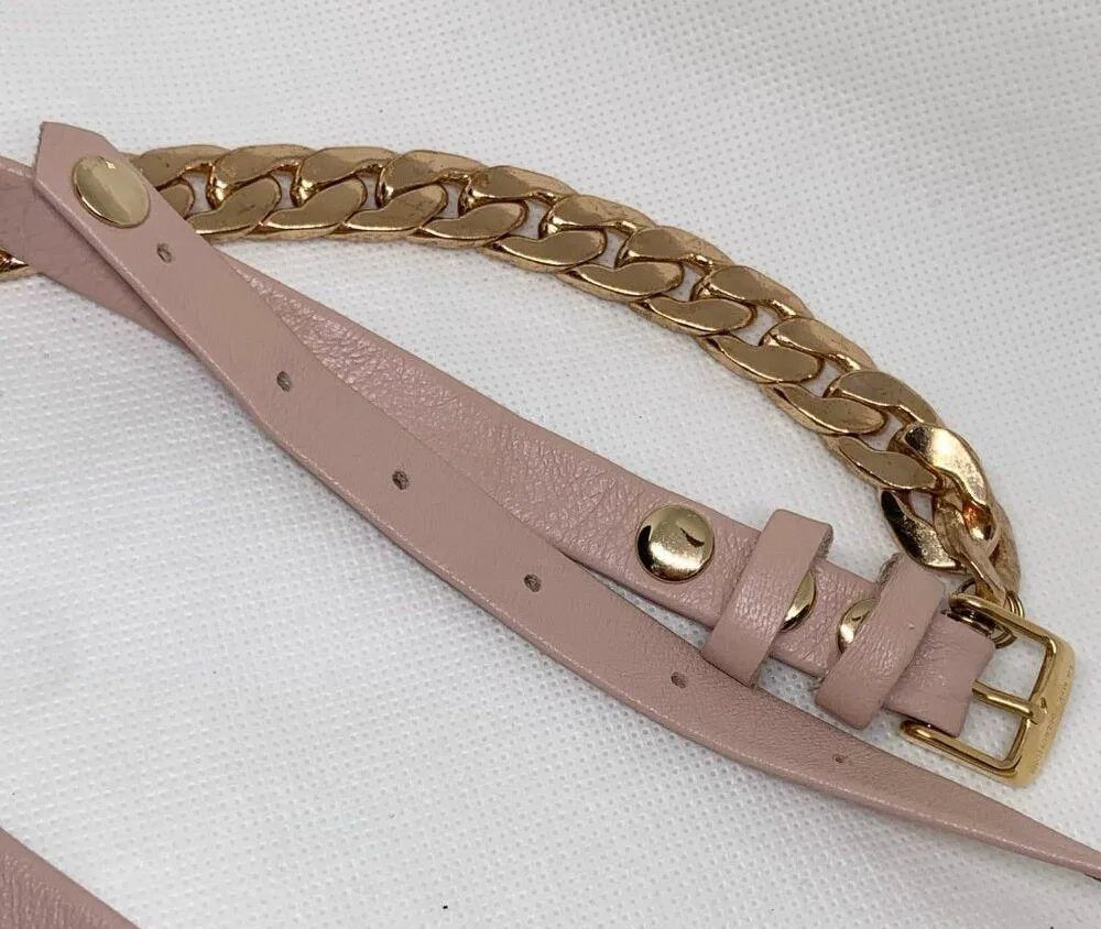 La Mer Collections Women's gold tone Chain pink leather band Wrap 22mm running - Image 6