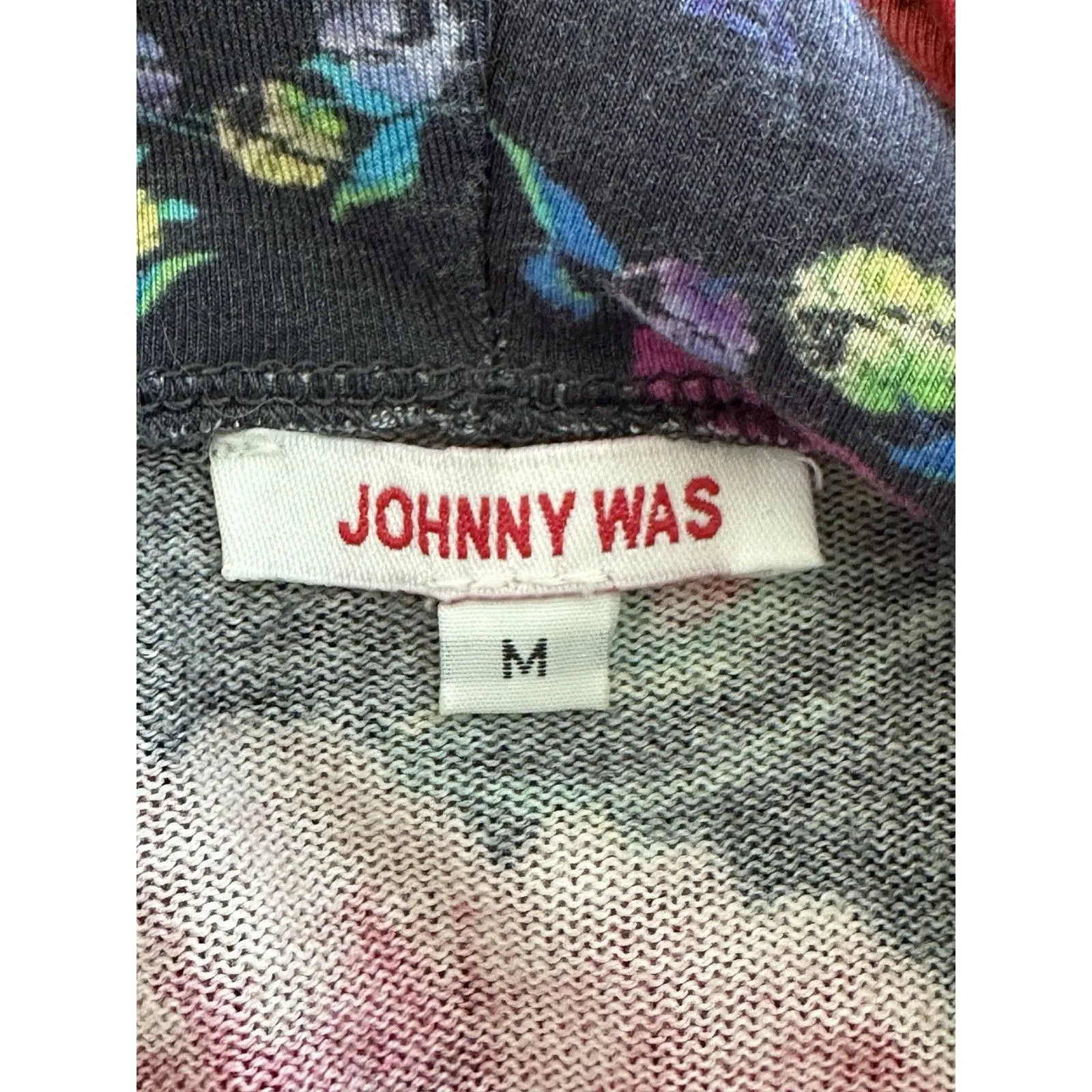 Johnny Was Floral Multicolor Patterned Long Sleeve Hooded Cardigan Sweater M - Image 3