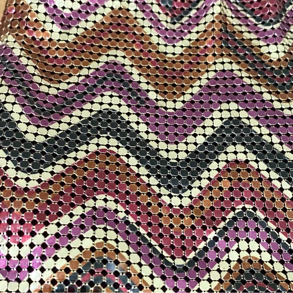 Vintage WHITING & DAVIS Plum Metallic Chevron Mesh Crossbody Shoulder Purse Bag - Image 12