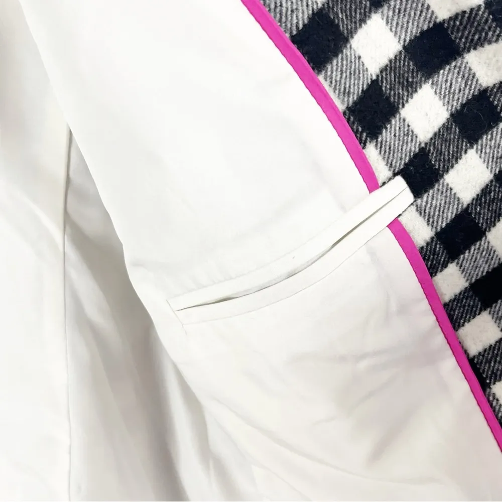 J. CREW Factory Wool Blend Black White Buffalo Check One Button Blazer, Size 6 - Image 6