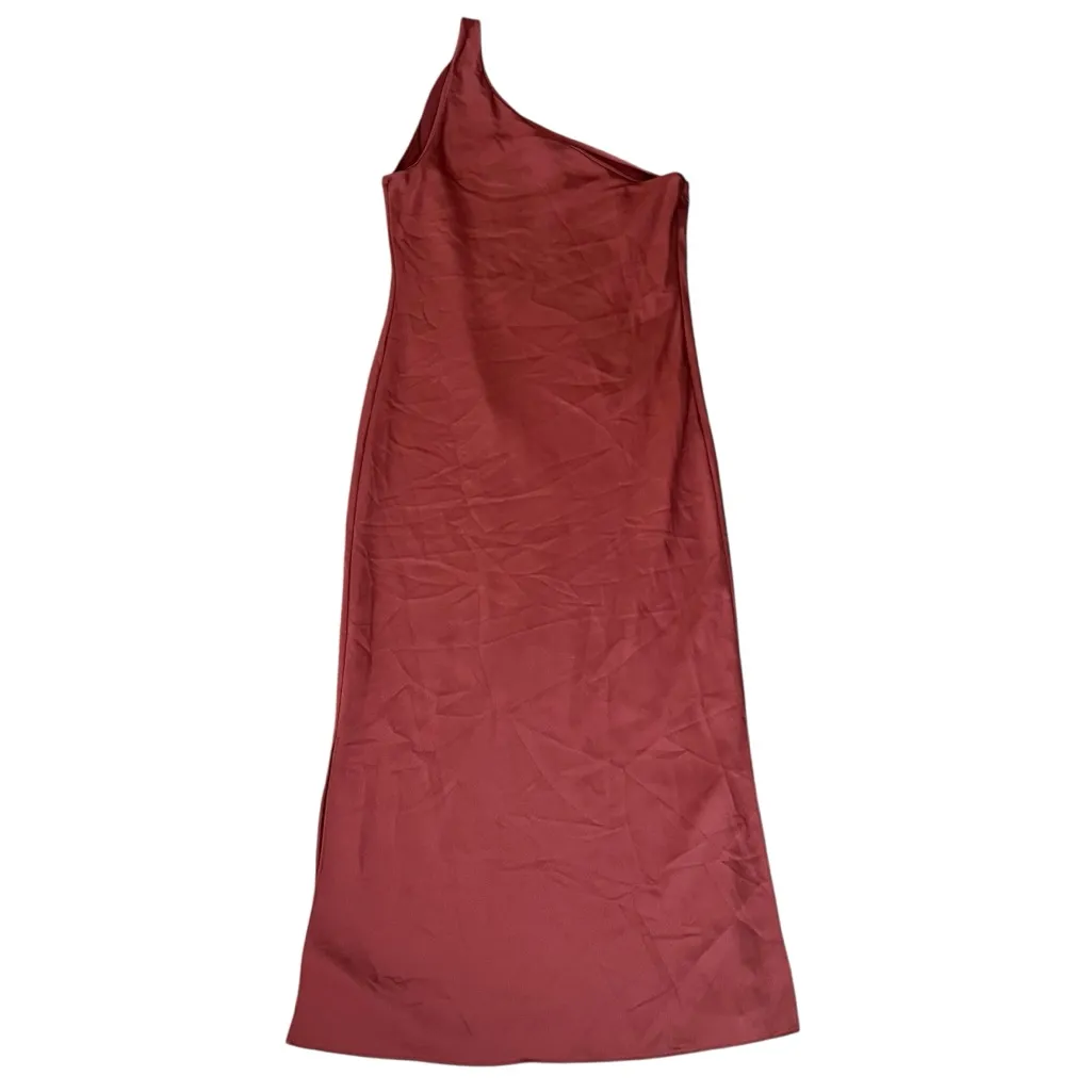 BHLDN Anthropologie Women’s Audrie Cinna Red Satin One Shoulder Midi Dress 10 - Image 7
