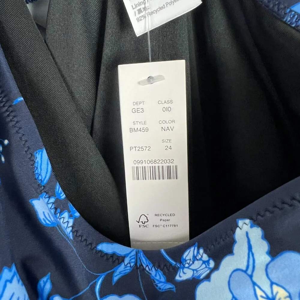 NWT J. Crew Ruched One-Shoulder One-Piece Swimsuit Midnight-Blue Floral Size 24 - Image 7