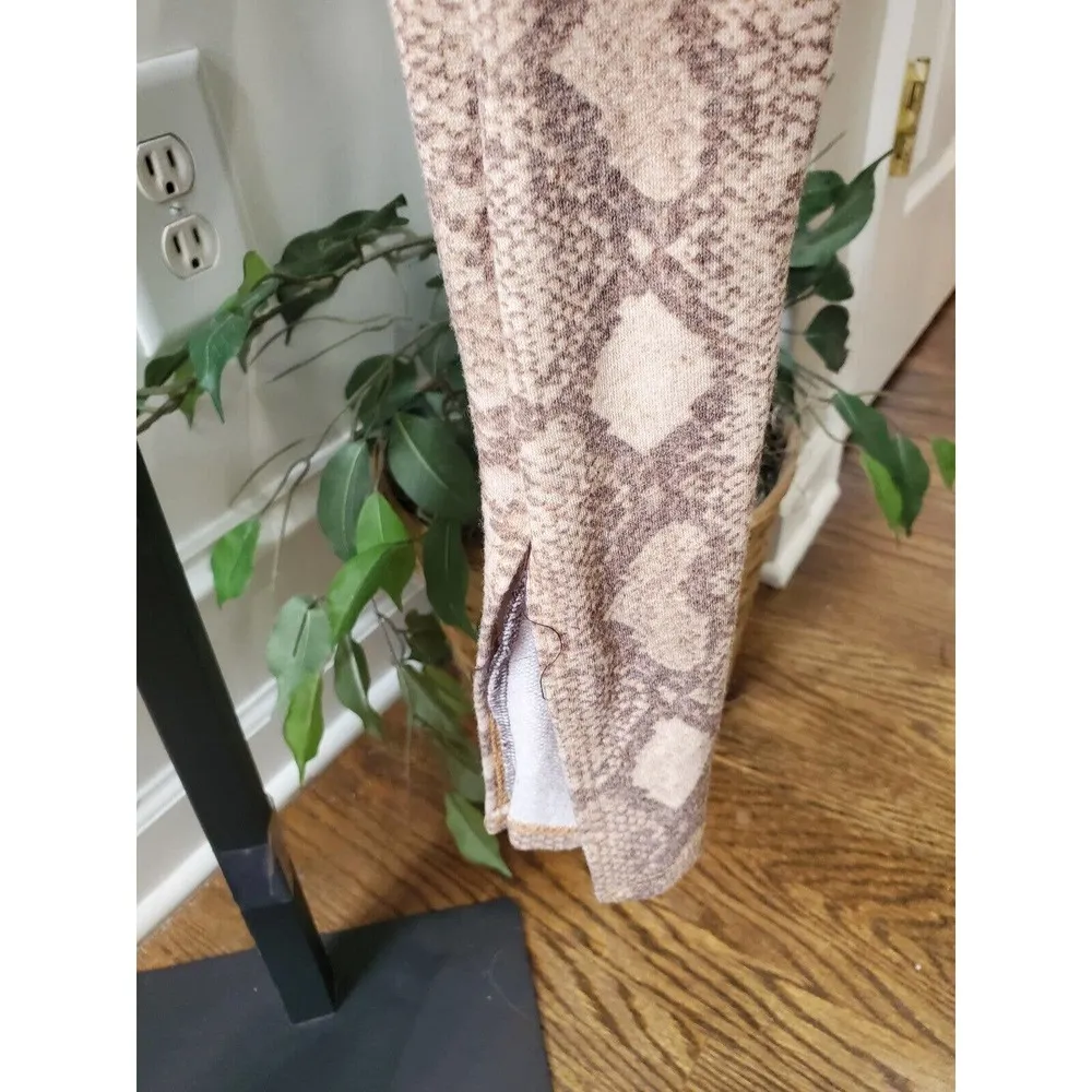 Laqueen Womens Brown Snake Print Long Sleeve Mock Neck Lace Up Jumpsuit Small - Image 5