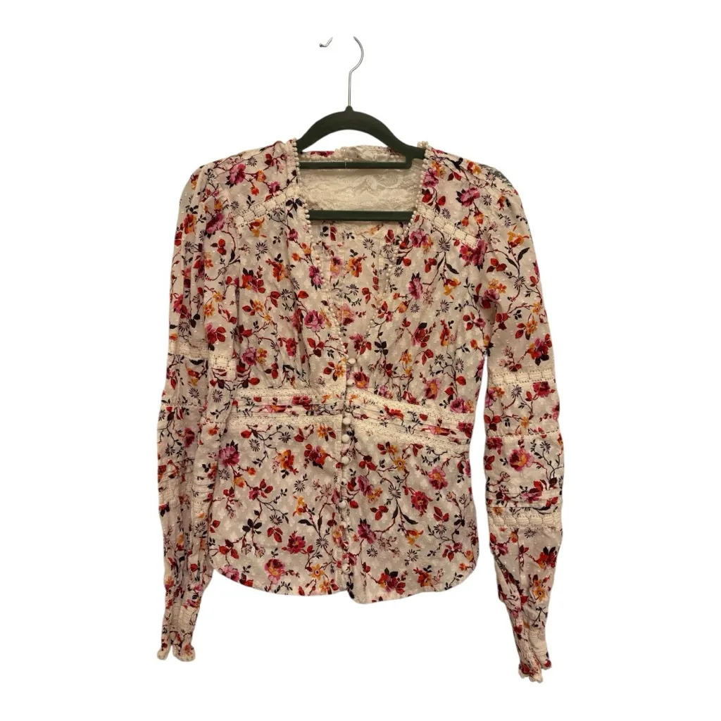 Anthropologie Floral Lace Blouse Puff Sleeve Boho Romantic Feminine Top size - Image 4