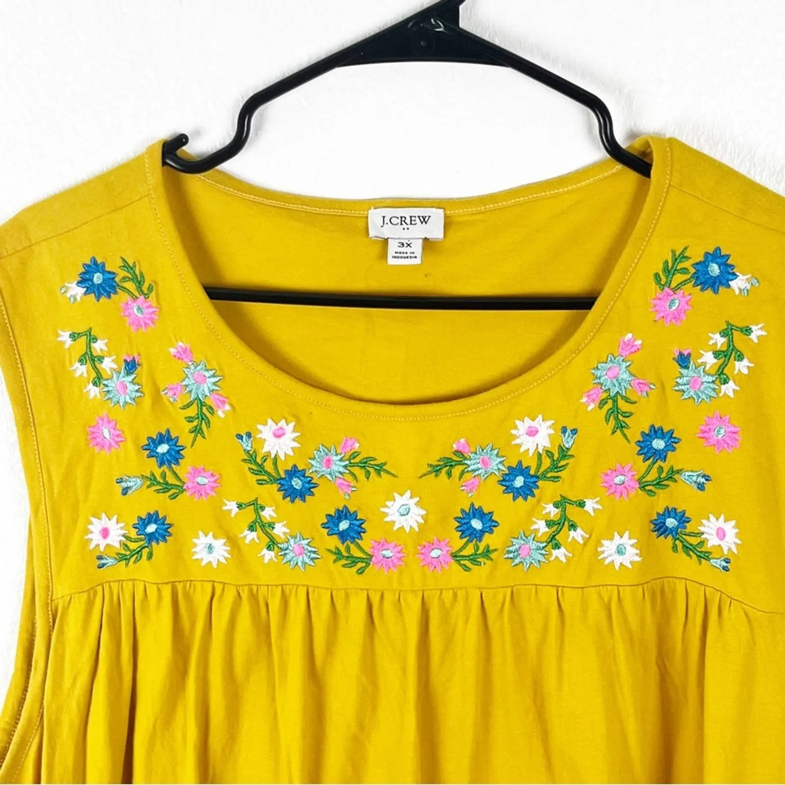 J. CREW Factory 100% Cotton Gold Sleeveless Embroidered Floral Tee, Size 3X - Image 8