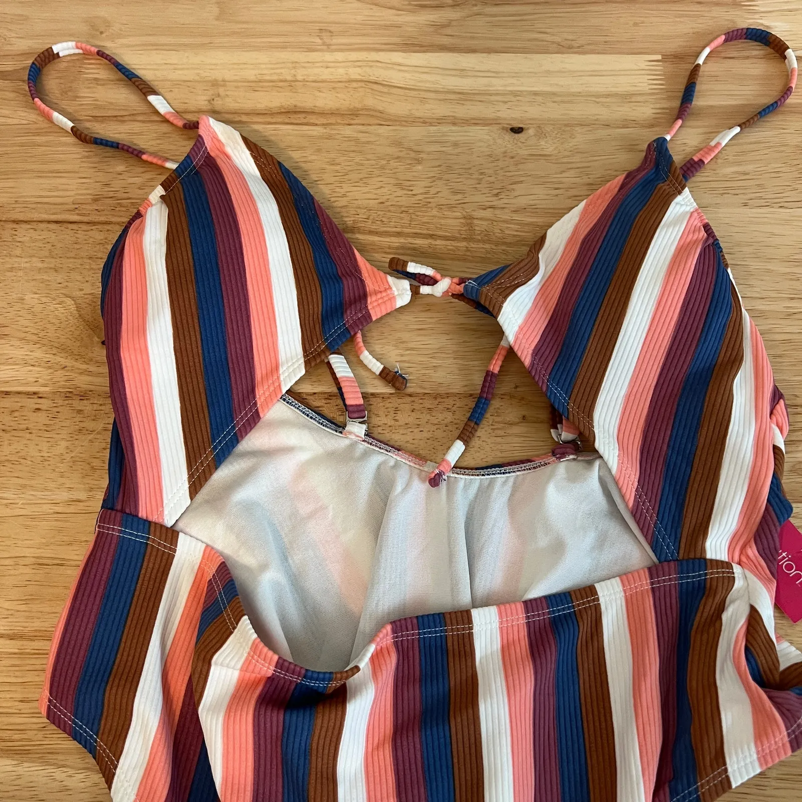 Xhilaration Juniors' Striped Ribbed Tie-Front One Piece Swimsuit - Size XL - NWT - Image 3