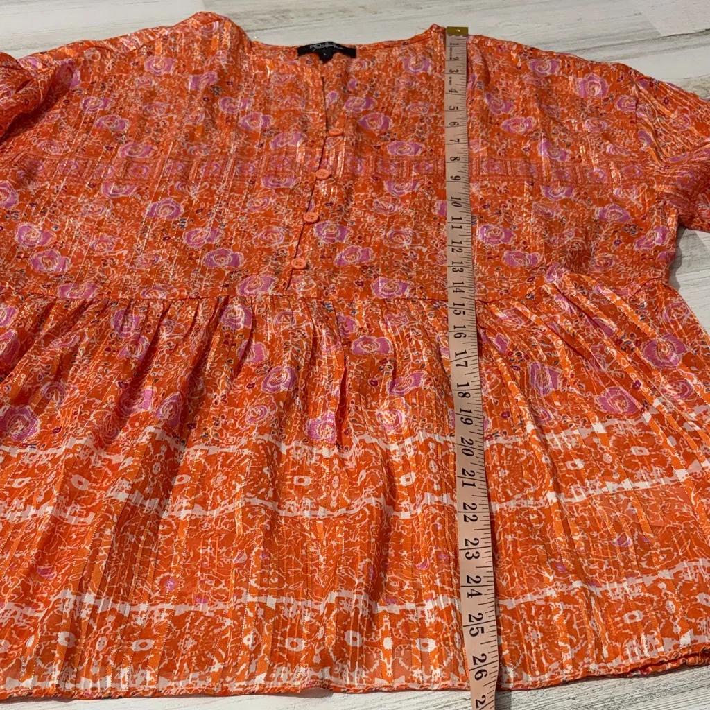 RD and KoKo Vibrant Orange Floral Sheer Bohemian Blouse Size Large - Image 15