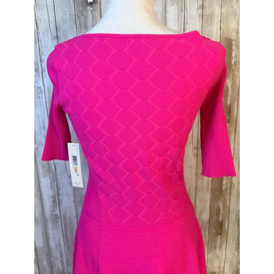 Eliza J Knit Fit and Flare Hot Pink Dress Size Small NWT - Image 7