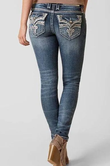 Rock Revival Celine Skinny Stretch Jean Bling Sequins Pockets Size 26 - Image 2