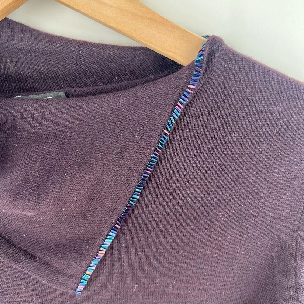 Calvin‎ Klein Soft Purple Silk Cashmere Beaded Shawl Neck Sweater - Image 3