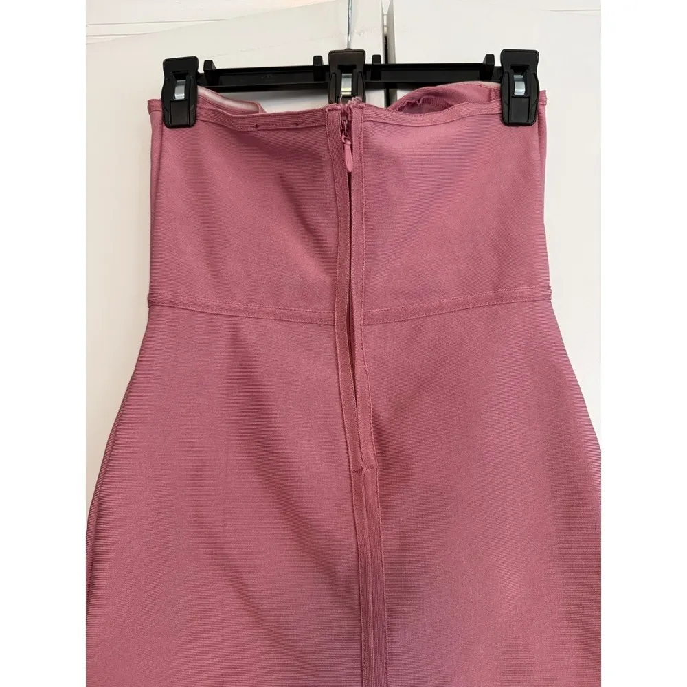 PRETTYLITTLETHING Pink‎ Strapless Bodycon Midi Dress Ruffle Hem Fishtail Size 6 - Image 6