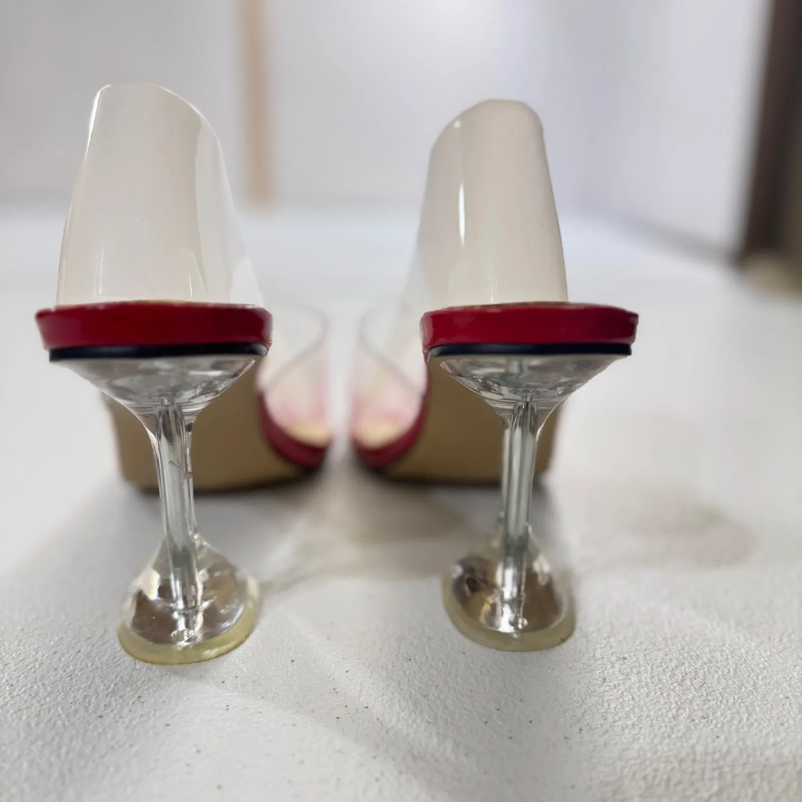 MAIERNISI Clear Heels Sandals Square Toe High Stiletto Mules Slip on Wedding 9.5 Red - Image 6