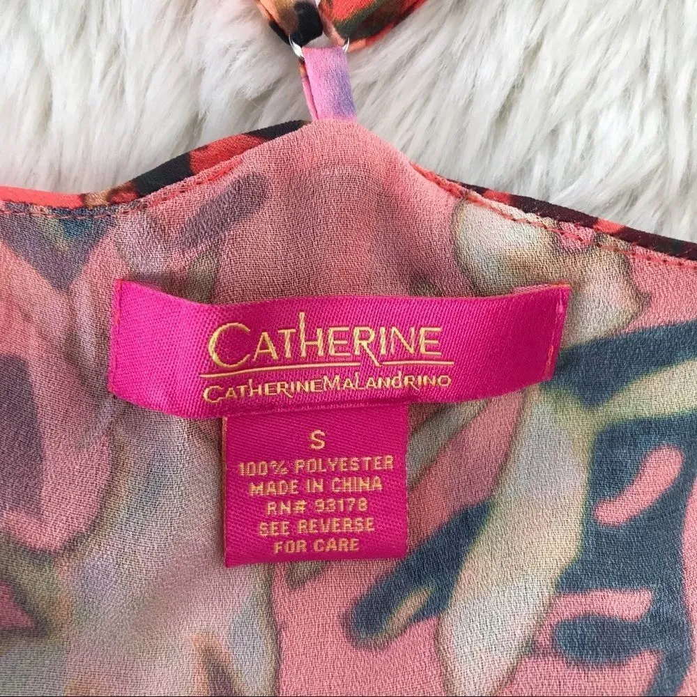 CATHERINE MALANDRINO Orange Pink Flowy Spaghetti Strap‎ Tank Top Blouse Small - Image 5