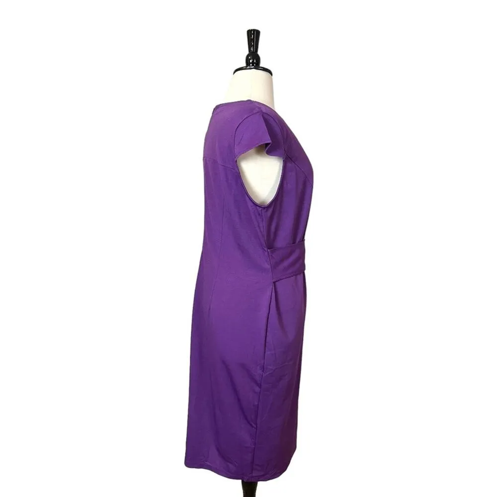 Hannah Nikole Sheath Dress Midi Split Neck Tie Waist Cap Sleeve Purple 22W New - Image 4