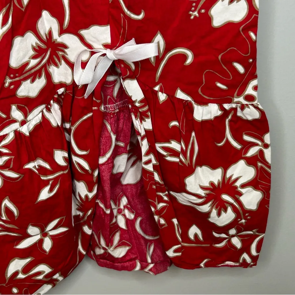 Hilo Hattie Vintage Hawaiian Floral Hibiscus Cotton Ruffle Dress Size S Red - Image 5