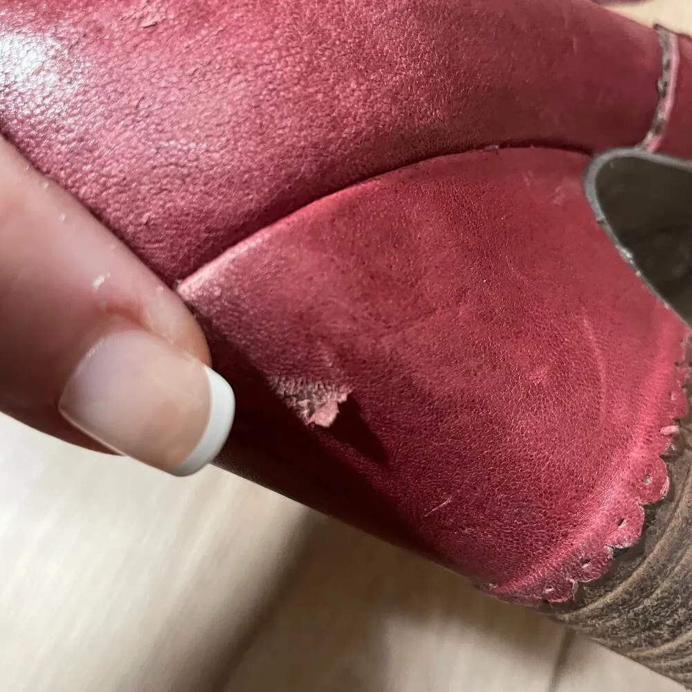 Gold Button Leather Heels Size 8 39 Burgundy Wingtip Booties - Image 7