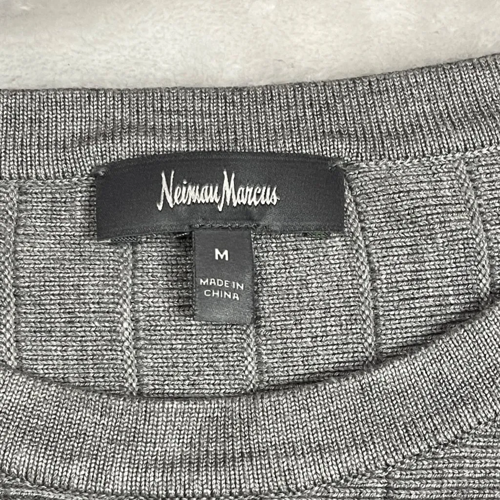 Neiman Marcus Fringe Hem Ribbed Knit Top Women's Size Medium Rayon Gray NEW - Image 4