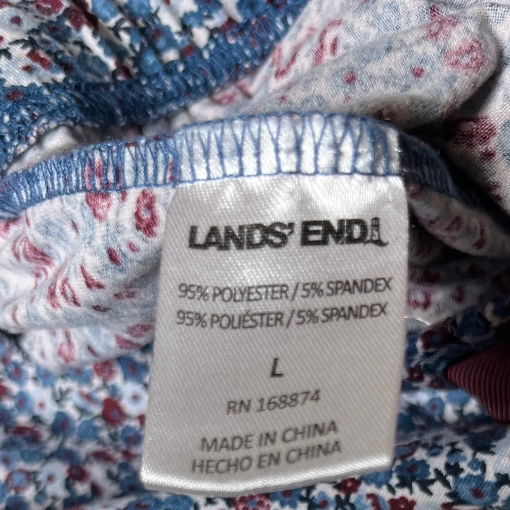 Lands' End Floral Lounge Pants L Blue Burgundy Micro Print Soft‎ Knit - Image 7
