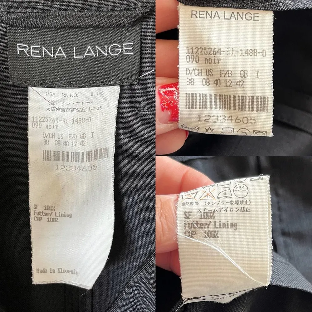 RENA LANGE Blazer Black Jacket Button Down Long Sleeves Collared Pockets EUC Size L - Image 9