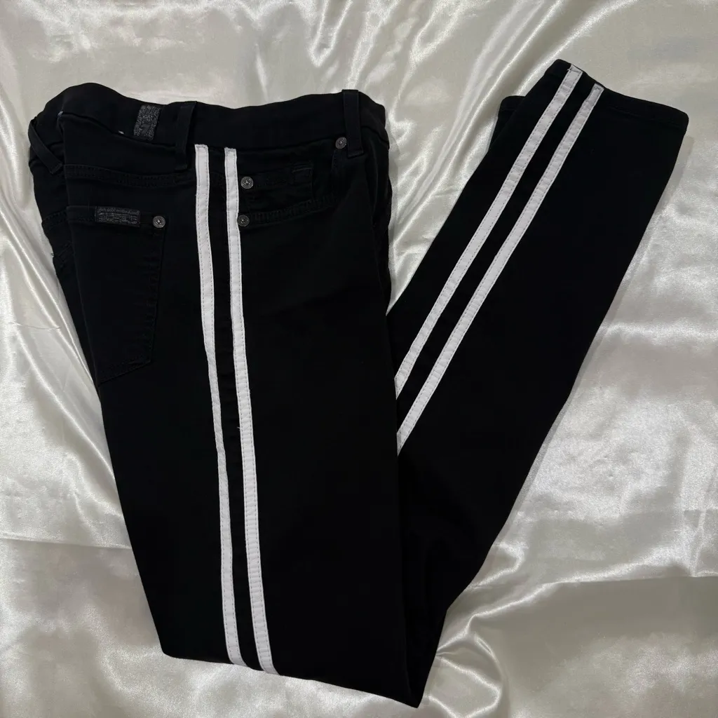 7 For All Mankind B air The Ankle Skinny Jeans Black White Leather Stripes 26 - Image 14