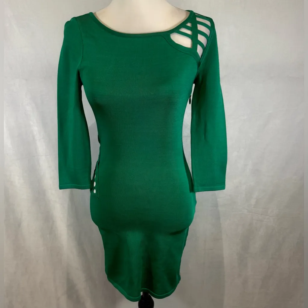 Bebe sexy green long sleeve exposed cutout sweater bodycon dress size small - Image 3