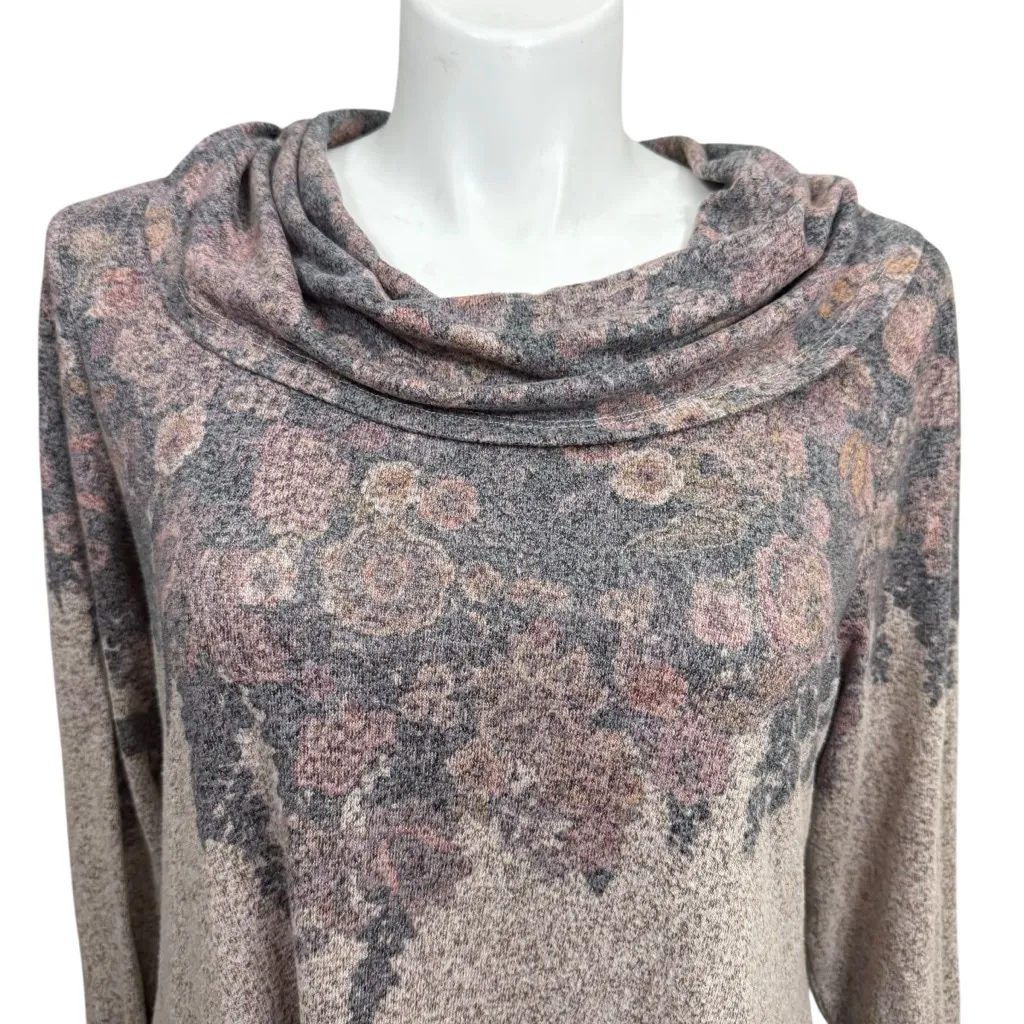 Maurices Floral Cowl Neck Tunic Sweater Top Taupe Gray XXL - Image 2