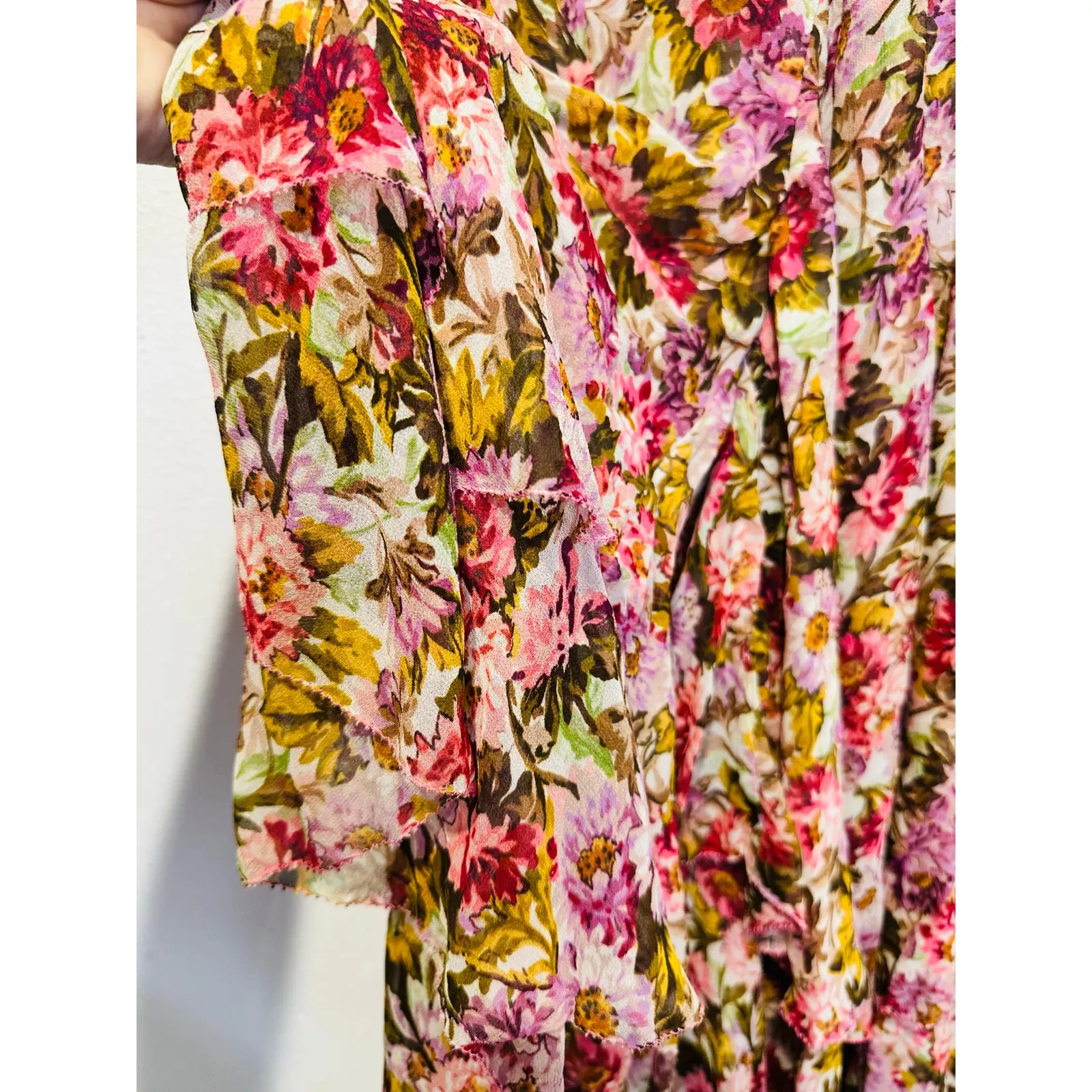 NWT DǑEN Women's Pink Floral Idette Tiered Ruffle Silk - Image 13