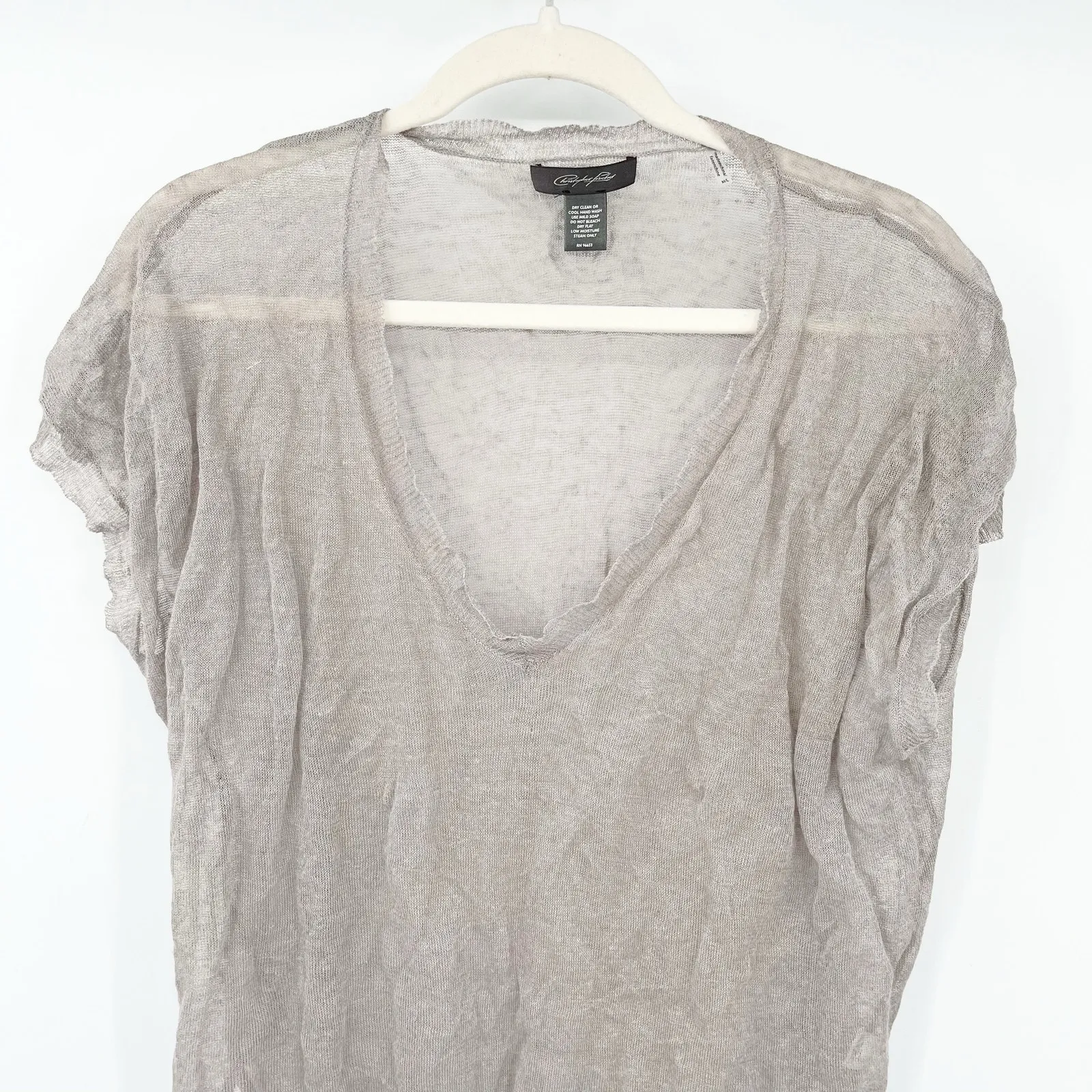 Christopher‎ Fischer Womens Beach Cover Up Sheer Linen Metal Blend Tunic Top M/L Tan Size M - Image 3